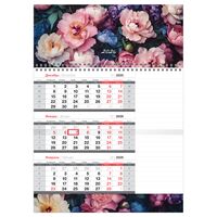 Календарь настенный квартальный на 2026 год "Цветы" (29,5х41 см)