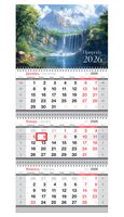 Календарь настенный квартальный на 2026 год "Водопад" (29,5х66 см)