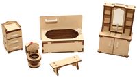 Сборная деревянная модель "Мебель для кукольного домика. Ванная"