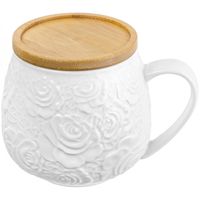 Чашка с деревянной подставкой "Белые розы"