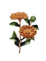 Брошь "Календула" (желто-зеленый в золоте)