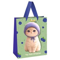 Пакет бумажный подарочный "Berry cat" (14х11х6,5 см)