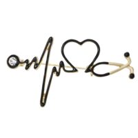 Брошь "Стетоскоп. Кардиограмма" (чёрный в золоте)