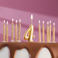 Набор свечей для торта "С Днём Рождения. Золотые. Цифра 4" (11 шт.)