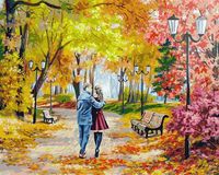 Картина по номерам "Осенний парк, скамейка, двое" (400х500 мм)