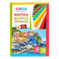 Картон цветной немелованный "ArtSpace" (А4; 12 цветов; 12 листов)