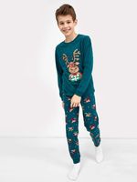 Пижама детская "Новогодний олень" (изумруд + олени)