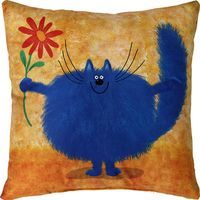 Подушка "Синий кот" (35x35 см; оранжевая)