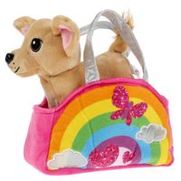 Мягкая игрушка "Собачка в радужной сумочке с аппликацией" (15 см)