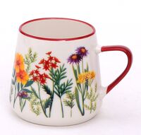Кружка керамическая "Цветы" (бело-красный)