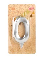 Свеча для торта "Грань. Цифра 0" (серебряный)