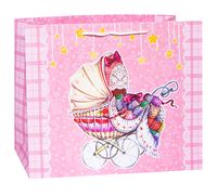 Пакет бумажный подарочный "Розовая коляска" (40,6х33х16 см)